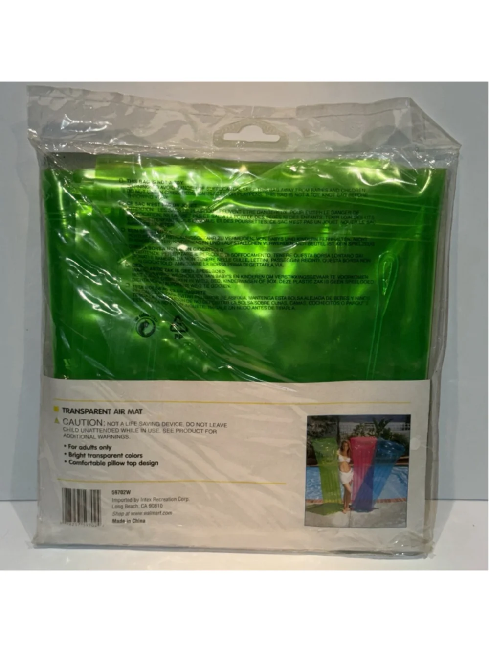 Sand N Sun NOS Vtg 1990 Pool Air Mat Float With Air Pillow 6ft L x 27in W Green